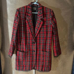 Carole Little Vintage For Saint Tropez West Red and Black Plaid Blazer with Wool